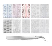 10 Feuilles D'Autocollants En Strass Et 1 Pince À Épiler, Autocollants Décoratifs Créatifs, Accessoires De Décoration De Maquillage Du Visage, Autocollants Brillants Pour Le Visage
