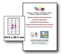 10 feuilles de 21 étiquettes plastique vinyle blanc 63.5 X 38.1 mm pour imprimante jet d'encre Étiquette autocollante 63.5 X 38.1 mm planche adhésive permanente pour imprimer des Stickers autocollants