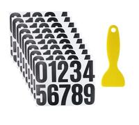 10 feuilles de numéros noirs autocollants, plaques de numéros autocollantes avec 1 pièce de grattoir jaune, numéros adhésifs résistants aux intempéries pour boîte aux lettres, numéro de maison