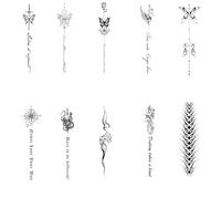 10 feuilles de tatouage temporaire imperméable en forme de colonne vertébrale de papillon, semi-permanent et réaliste