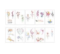 10 Feuilles De Tatouages Temporaires Romantiques Pour Les Doigts, Autocollants Colorés Pour Les Doigts, Les Bras, La Clavicule, Imperméables