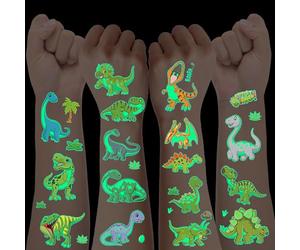 10 feuilles Dinosaure Tatouage Enfant Garçon, Fluorescent Brillant dans Le Noir, Décoration Anniversaire Pinata Jouet Cadeau