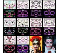 10 Feuilles Halloween Tatouages Temporaires Pour Visage, Terreur Crâne Mort Sourire Autocollant Visage, Tatouages Temporaires De Jour Des Morts Pour Halloween Maquillage[Z3490]