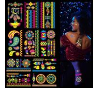 10 Feuilles Néon Tatouages Temporaires,Neon Autocollant De Tatouage Imperméable,Tatouages Fluorescents De Visage Corps,Lueur Uv Tatouages Éphémères Pour Body Art,Fête Fluorescente,Carnaval