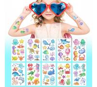 10 feuilles papillons、sirène、animaux de mer tatouages temporaires imperméables, tatouages de dessins animés de styles mixtes, cadeaux de maquillage de fête (R)