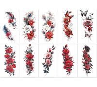10 feuilles Petits Autocollants De Tatouage Couvrant Tout Le Bras Ou Le Dos, Avec Des Motifs De Geisha, De Papillon, De Rose Et Des Tatouages Amusants Et Colorés.