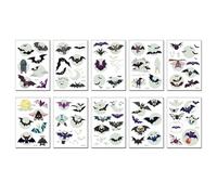 10 Feuilles Tatouage Temporaire Chauve Souris Phosphorescent 3D Vert Fluorescent Imperméable Pour Halloween
