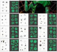 10 Feuilles Tatouages Autocollants Araignées Phosphorescents Autocollants Araignées 3D Vert Fluorescent Imperméables Pour Halloween