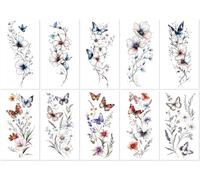 10 feuilles Tatouages Éphémères Floraux Pour Les Bras, Motifs Papillons Et Fleurs, Colorés, Créatifs, Frais, Jetables Et Simples.