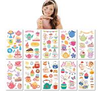 10 Feuilles Tatouages Éphémères Pour Enfants Motif Thé De L'Après-Midi Imperméables Et Créatifs Avec Des Autocollants Pour Gâteaux Et Desserts Au Café Au Thé Au Lait Et Aux Dessins Animés