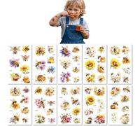 10 Feuilles Tatouages Temporaires Aquarelle Fleurs Jaunes Avec Tatouages D'Abeilles