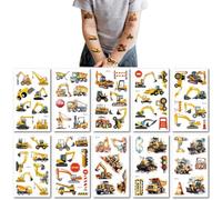 10 Feuilles Tatouages Temporaires Autocollants Représentant Des Véhicules De Chantier Motifs Amusants De Véhicules De Chantier De Dessin Animé Pour Enfants Tatouages Temporaires