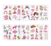 10 Feuilles Tatouages Temporaires Cowboy Fille pour Enfants Autocollants Visage Cartoon Mignons Faux Tatouages Thème Western Sûrs et Faciles à Appliquer Cadeaux de Fête Amusants
