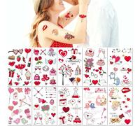10 Feuilles Tatouages Temporaires En Forme De Cœur De Cristal Autocollants De Couple De Dessin Animé Pour Déclaration D'Amour Demande En Mariage Visage Et Bras Pour La Saint Valentin