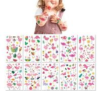 10 Feuilles Tatouages Temporaires Flamant Rose Écologiques Imperméables Résistants À La Transpiration Autocollants De Dessins Animés Pour Enfants Faux Tatouages Temporaires D'Animaux D'Été