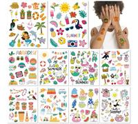 10 Feuilles Tatouages Temporaires Hawaïens Résistants à l'Eau Mignons Fête Plage Été Autocollants Tatouages Tatouage Style Hawaïen Élégant pour Femmes Hommes Enfants