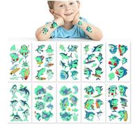 10 Feuilles Tatouages Temporaires Requin Lumineux dans le Noir pour Enfants Résistants à l'Eau Cartoon Fête Océan Autocollants Amusants Cadeau Animal Marin Mignon