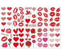10 Feuilles Tatouages Temporaires Saint-Valentin Couples Amour Cœur Lèvres Rouges Autocollants Romantiques pour Rendez-vous Cadeaux pour Amoureux