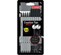 10 Feutres À Dessin - Calligraphie - Gris Et Noir - Plusieurs Mines - Stabilo Creative Tips