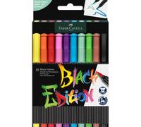Faber-Castell 116451 Black Edition Set de 10 Feutres Coloriage Adultes, Feutre Aquarelle pour Coloriage et Écriture en Couleurs Vibrantes, Feutre a Eau Lavable sur la Plupart des Tissus