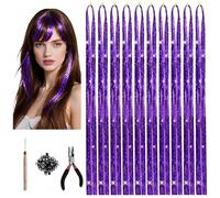 10 fils cheveux violet brillants, guirlande 120 cm avec accessoires, Perruque Scintillante pour carnaval et fêtes