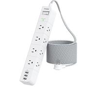 10 ft Extension Cord, Power Strip Surge Protector - 8 Widely AC Outlets 3 USB, Flat Plug, Desktop Charging Station with Overload Protection, Wall Mount for Home, Office, Travel, Computer ETL Listed