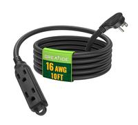 10 Ft Flat Plug Extension Cord, 16 AWG 3 Prong Grounded Low Profile Extension Cable,3 Outlet Extension Wire for Indoor, Black, UL Listed