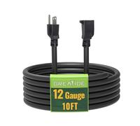 10 Ft Outdoor Extension Cord - 12/3 SJTW Heavy Duty Black Extension Cable with 3 Prong Grounded Plug - Power Cord for Lawn, Garden, Appliances