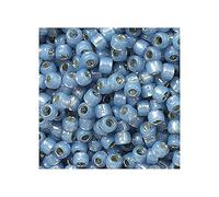10 g Rocailles TOHO seed beads, 8/0 (3 mm) Silver Lined Milky Montana Blue (#2102) (Rocailles Toho Graine Perles Argent bleu)