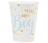 Gobelet Baby Shower Boy en blanc, bleu ciel et or métallisé 27cl (x10) REF/7253 Matière carton