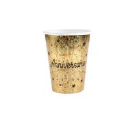 10 Gobelets carton Joyeux anniversaire noir et or 7,8 x 9,7 cm - Or