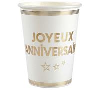 10 GOBELETS JOYEUX ANNIVERSAIRE CARTON 7.8X9.7CM Blanc