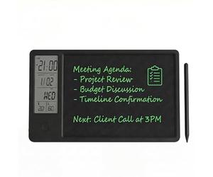 10" LCD Calendrier Bloc-notes rechargeable avec horloge numérique Affichage de la température et de l'humidité - Tablette d'écriture double fonction et calendrier de bureau avec stylet - Disponible en