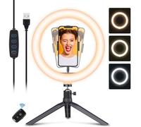10"" LED Ring Light avec Trépied, Lampe Circulaire avec Support Réglable et Télécommande, pour YouTube ou La Vidéo, 3 Modes
