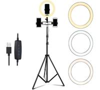 10'' Lumière Anneau À Trépied Et Support De Téléphone,Led Selfie Ring Light Kit Pour Streaming/Maquillage,3 Modes D'Éclairage 10 Niveaux De Luminosité,10