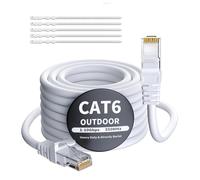 10 m CAT6 Outdoor Ethernet Cable, White, Internet Network Cable, Gigabit, Robust, Waterproof, Direct Lay, for POE Camera, Connection Cable, Long Cat 6/5e/5 RJ45 LAN + 25 Cable Ties