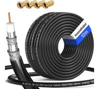 10 m Coaxial Cable HQ-135 Antenna Cable 135dB SAT Cable 8K 4K UHD 4 Times Shielded for DVB-S / S2 DVB-C / C2 DVB-T / T2 DAB+ Radio BK + 4 FREE F-Plug Systems