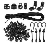 10 m Cordon Elastique de 3 mm, Corde Élastique Tendeur en Caoutchouc avec 40 Bouchon 40 Clips de Cordon, Noir Corde en Caoutchouc D'artisanat, Rond Ficelle Solide pour Camping, Bricolage, Bloqueurs