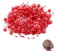 10 M Perles artificielles chaîne Perles chaîne Guirlande Ligne de pêche Perle Guirlande décoration de fête de Mariage(Rouge)