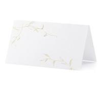 PartyDeco Marque-places – Branches dorées – Blanc – 10 pièces – 9,5 x 5,5 cm