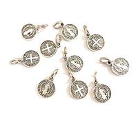 10 médailles Saint Benoît métal plaqué argent 9 mm. C'est l'une des plus anciennes médailles de la chrétienté, et ceux qui la portent croient qu'elle a le pouvoir contre le mal., Zamak, Pas de gemme