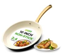 10" Medium Fry Pan - Medium Skillet Nonstick Frying Pan with Golden Titanium Coated Silicone Handle, Ceramic Coating, Stain-Resistant And Easy To Clean, Professional Home Cookware