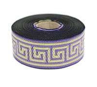 10 mètres 35 mm Violet et Doré Ruban Jacquard Tissé à Motif Clé Grecque Rouleaux galon ruban tissu brodé artisanat vêtements mercerie loisir créatif décoration couture médiéval 35062