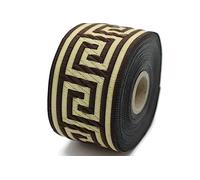 10 mètres 50 mm Brun et Doré Ruban Jacquard Tissé à Motif Clé Grecque Rouleaux galon ruban tissu brodé artisanat vêtements mercerie loisir créatif décoration couture médiéval 50062