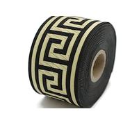 10 mètres 50 mm Noir et Doré Ruban Jacquard Tissé à Motif Clé Grecque Rouleaux galon ruban tissu brodé artisanat vêtements mercerie loisir créatif décoration couture médiéval 50062