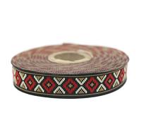 10 mètres de ruban jacquard de style Rouge-Brun Geometrique Diamant des rubans de tissu pour artisanat 16mm