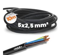10 mètres Lapp 16001293 Câble en caoutchouc H07RN-F 5x2,5 mm² avec conducteur de protection I Câble résistant aux UV pour l'extérieur I Résistant au froid I Câble de raccordement 5G2,5 mm2 noir