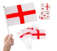 10 Mini Drapeaux Angleterre sur Hampe + 2 Tatouages Éphémères Déco Foot | Mini Drapeaux Angleterre sur Hampe Drapeaux à Agiter Foot Nations League 2026 Saint-Georges Défilé Supporter Célébration