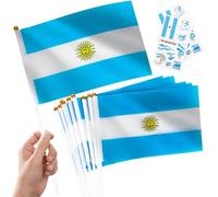 10 Mini Drapeaux Argentine sur Hampe + 2 Tatouages Éphémères Déco Foot | Mini Drapeaux Argentine sur Hampe Drapeaux à la Main Coupe du Monde Foot 2026 Fête Nationale Défilé Supporter Soirée