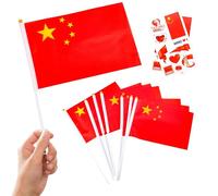 10 Mini Drapeaux Chine sur Hampe + 2 Tatouages Éphémères Décoration Fête | Mini Drapeaux Chine sur Hampe Drapeaux à Agiter Fête Nationale Nouvel An Chinois 2026 Déco Défilé Célébration Soirée